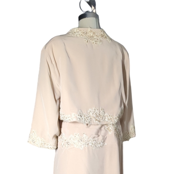 UNIQUE Couture Beige Embellished Two Pieces Formal Maxi Dress Size 16 - Picture 14 of 16